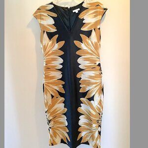 New York & Company Stretch Sleeveless Black and gold floral midi dress, Size XL